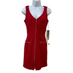 Francine Browner Vintage Red Full Zip Front Dress Sleeveless Sheath Size 5/6 USA